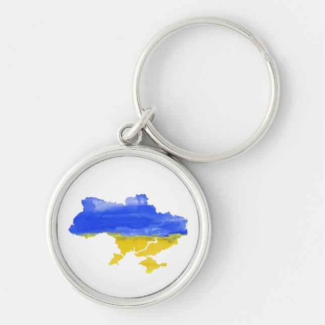 Watercolor Ukrainian map. Ukrainian flag. Ukraine Keychain (Front)