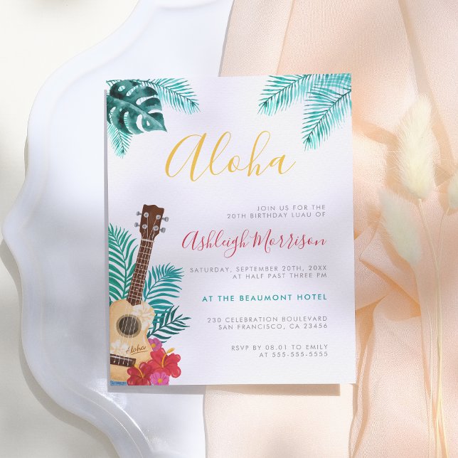 Watercolor Ukulele | Tropical Birthday Luau Party Invitation Postcard (Creator Uploaded)