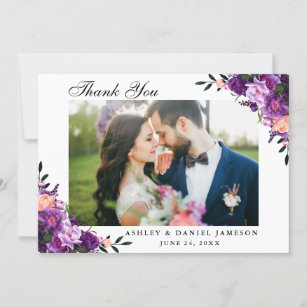 Watercolor Ultra Violet Purple Floral Wedding Thank You Card