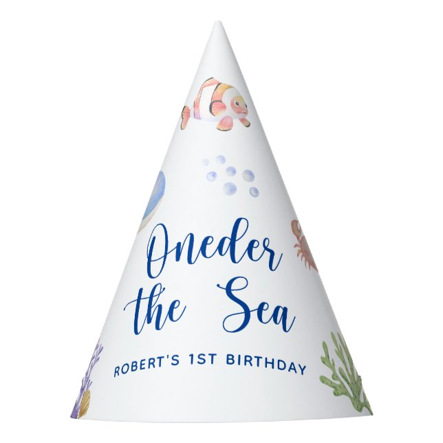 Watercolor Under the Sea 1st birthday party Hat (Front)