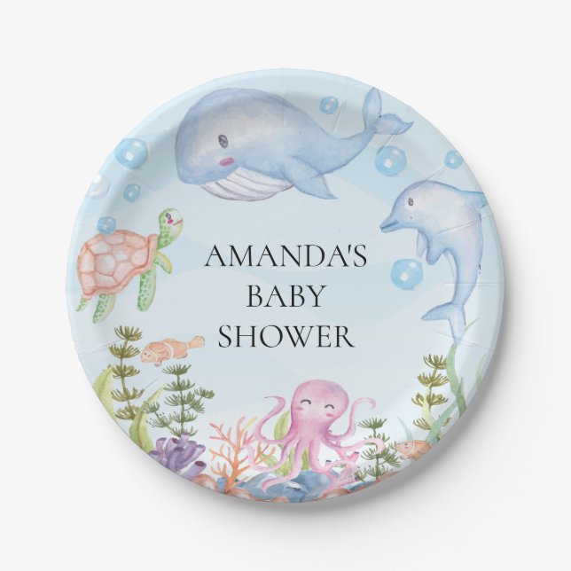 Watercolor Under the Sea  Baby Shower 7" Plate (Front)