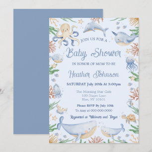 Watercolor Under The Sea Baby Shower Invitation