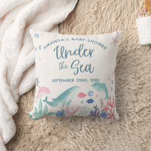 Watercolor Under the Sea Baby Shower Throw Pillow