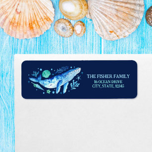 Watercolor Under the Sea Blue Whale Return Address