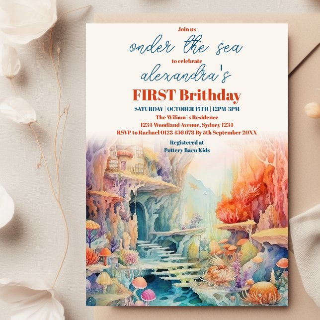 Watercolor Under the Sea Friends Kids Birthday Invitation (Creator Uploaded)