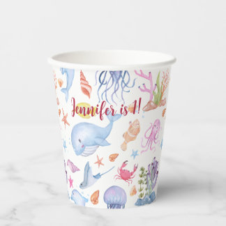 Watercolor Under the Sea Girl Birthday Party Paper Cups