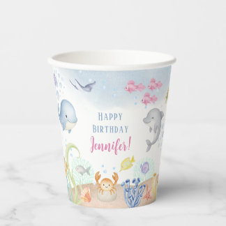 Watercolor Under the Sea Girl Birthday Party Paper Cups