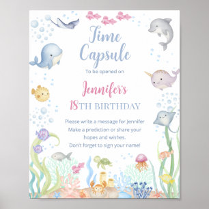 Watercolor Under the Sea Girl Birthday Time Poster