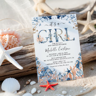 Watercolor Under-the-Sea 'It's a Girl' Baby Shower Invitation