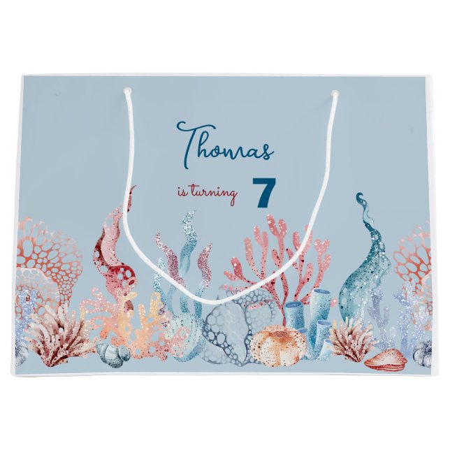 Watercolor Under the Sea kids birthday Large Gift Bag (Front)