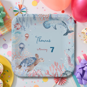 Watercolor Under the Sea kids birthday Paper Plate
