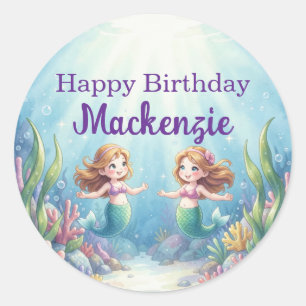 Watercolor Under the Sea Mermaid Birthday Party Classic Round Sticker