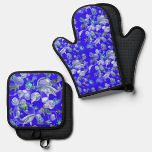 Watercolor Under the Sea Oven Mitt & Pot Holder Set