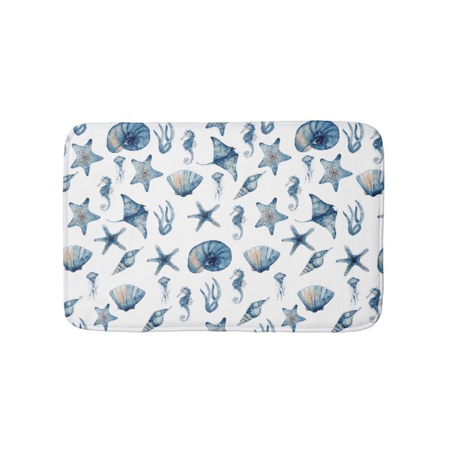 Watercolor Under The Sea Pattern Bath Mat (Front)