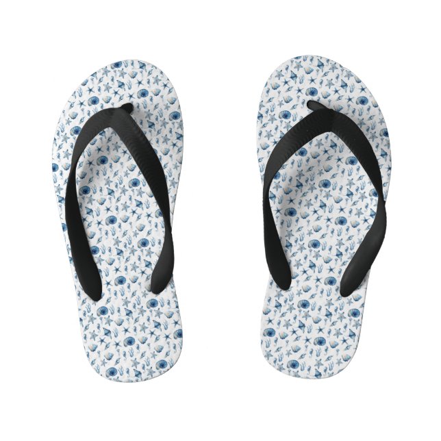 Watercolor Under The Sea Pattern Kid's Flip Flops (Footbed)