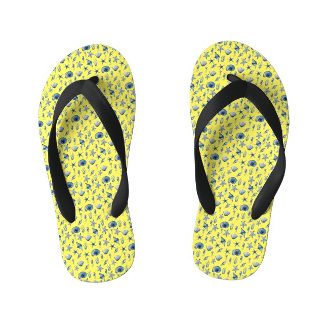 Watercolor Under The Sea Pattern Kid's Flip Flops (Footbed)