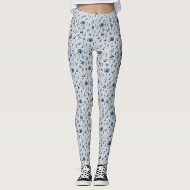 Watercolor Under The Sea Pattern Leggings (Front)