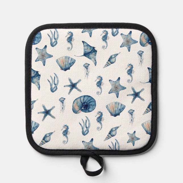 Watercolor Under The Sea Pattern Pot Holder (Front)