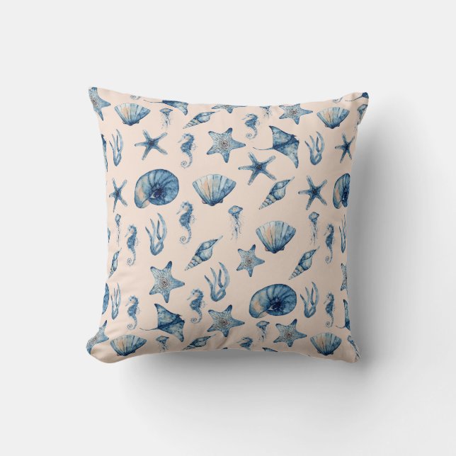 Watercolor Under The Sea Pattern Throw Pillow (Front)