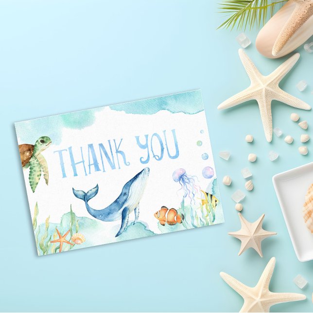 Watercolor Under the Sea Whale & Turtle Thank You (Creator Uploaded)