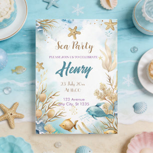 watercolor underwater gold birthday party  invitation