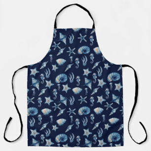 Watercolor Underwater Pattern Blue & Light Grey Apron