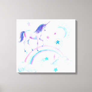 Watercolor Unicorn and Rainbow Canvas Print