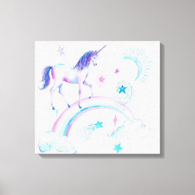Watercolor Unicorn and Rainbow Canvas Print (Front)
