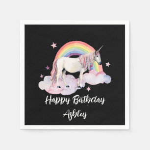 Watercolor Unicorn and Rainbow Personalized   Napkin