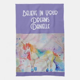 Watercolor Unicorn Art Kitchen Purple Lavender Towel