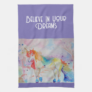 Watercolor Unicorn Art Kitchen Purple Lavender Towel