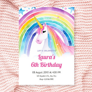 Watercolor unicorn birthday invitation