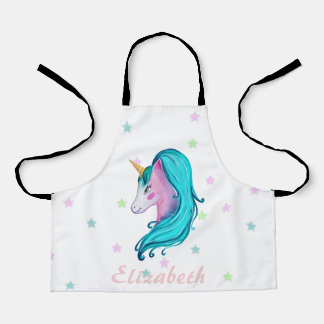 Watercolor Unicorn Colourful Stars - Personalized Apron (Front)