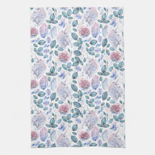 Watercolor Unicorn Crystals & Roses Pattern Kitchen Towel
