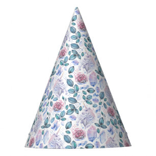 Watercolor Unicorn Crystals & Roses Pattern Party Hat