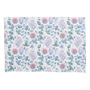 Watercolor Unicorn Crystals & Roses Pattern Pillowcase