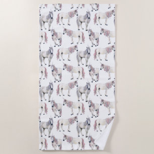 Watercolor Unicorn Fairy Tale Pattern Beach Towel