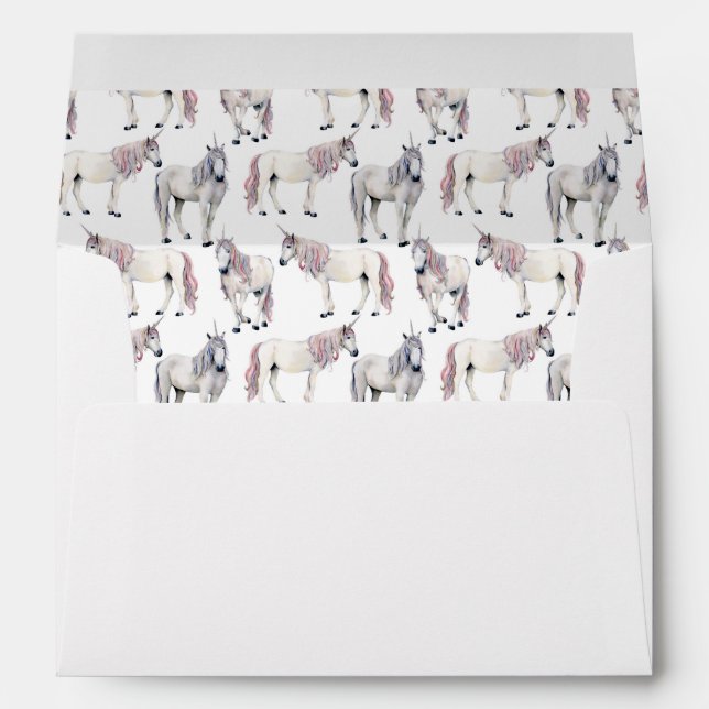 Watercolor Unicorn Fairy Tale Pattern Envelope (Back (Bottom))