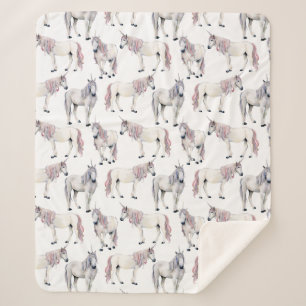 Watercolor Unicorn Fairy Tale Pattern Sherpa Blanket