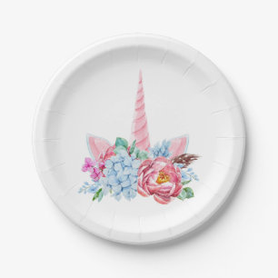 Watercolor Unicorn Floral Crown Paper Plate