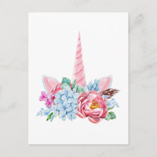 Watercolor Unicorn Floral Crown Postcard