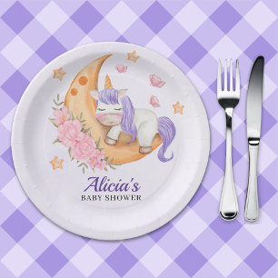 Watercolor Unicorn Girl Baby Shower  Paper Plate