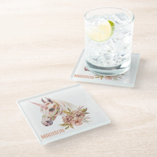 Watercolor Unicorn  Glass Coaster