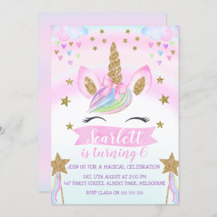 Watercolor Unicorn Invitation de fête d'anniversai