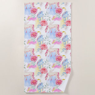 Watercolor Unicorn & Pegasus Pattern Beach Towel