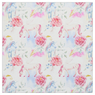 Watercolor Unicorn & Pegasus Pattern Fabric