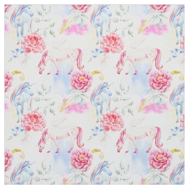 Watercolor Unicorn & Pegasus Pattern Fabric (Swatch)