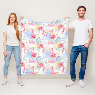 Watercolor Unicorn & Pegasus Pattern Fleece Blanket