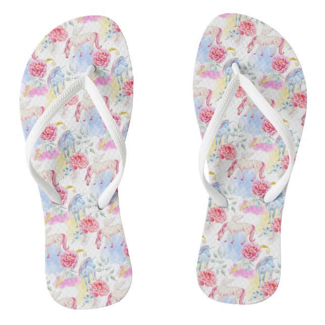 Watercolor Unicorn & Pegasus Pattern Flip Flops (Footbed)
