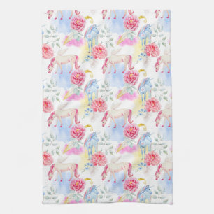 Watercolor Unicorn & Pegasus Pattern Kitchen Towel